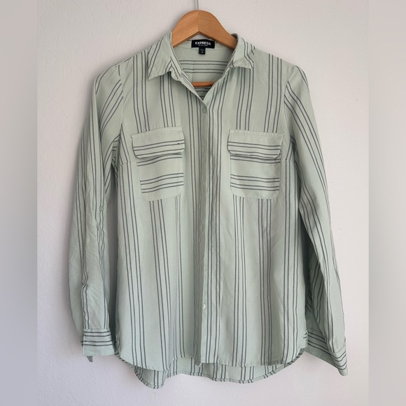 Express Tops - Express women’s Striped Button-Up Shirt - mint Green